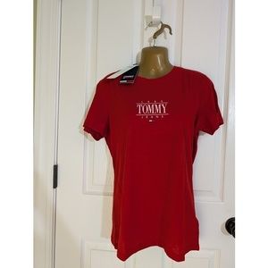 NWT TOMMY HILFIGER Organic cotton T-Shirt Short-sleeve Logo Casual Sz XL Red
